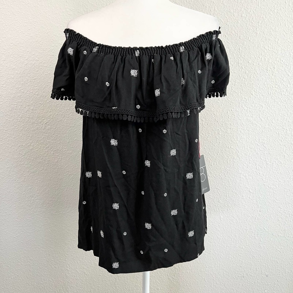 New Gibson Venezia Black Floral Blouse Women's M Off the Shoulder Relaxed Fit